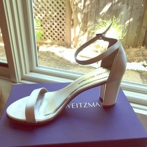 Stuart Weitzman Nearly Nude White Satin Heel